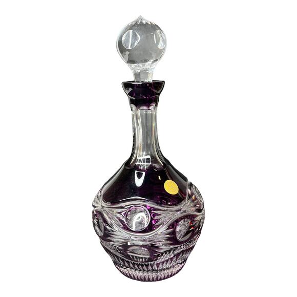 Vintage CRYSTAL SPIRIT DECANTER 12” Bohemian Czech Hand Cut Purple Glass Bottle - Picture 5 of 8